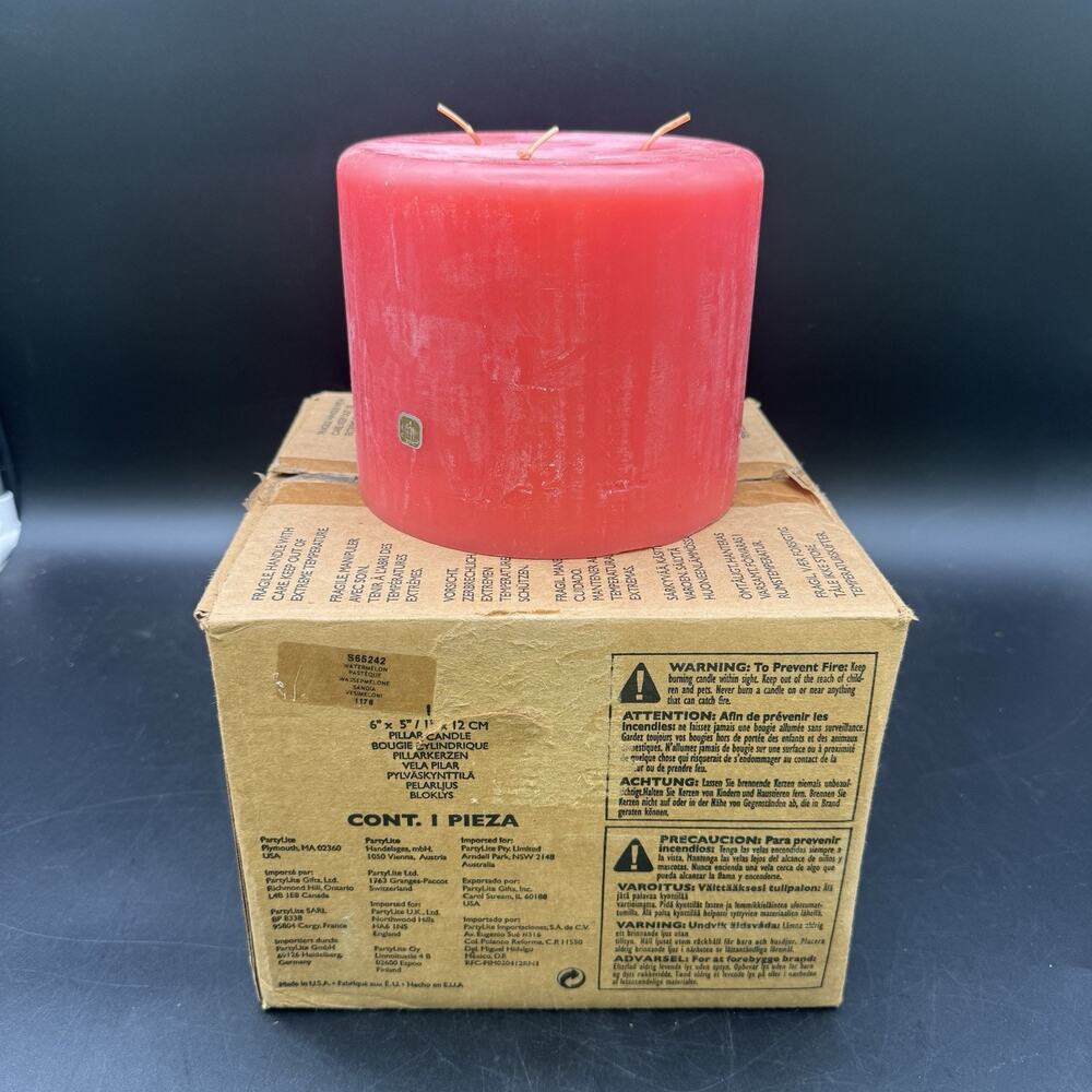 PartyLite 3 Wick Pillar 6” X 5” Candle Watermelon New NOS Retired S65242